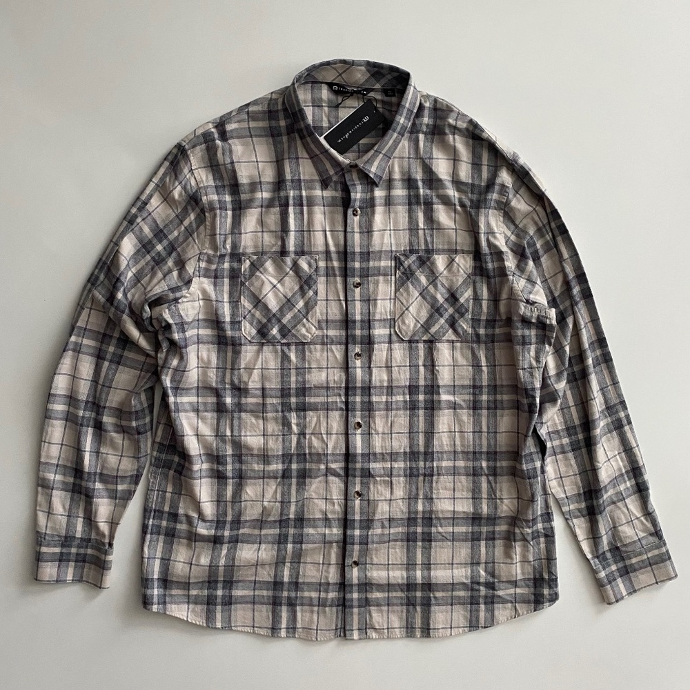 TravisMatthew Shirt Long Sleeve Button Front Cloud Flannel Plaid